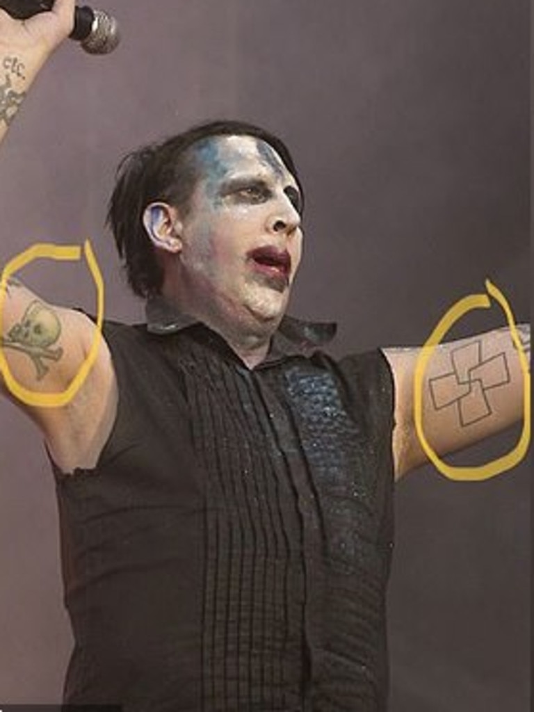 The actress pointed out the rocker‘s tattoos, which she says are Nazi symbols. Picture: Instagram.