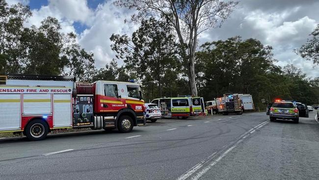 A man in his 40s was taken to hospital in serious condition with significant leg injuries, after a vehicle crashed into a tree on Chambers Flat Road. Picture: Facebook/Harvey's Towing