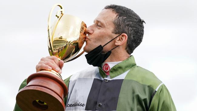 Prebble kisses the Caulfield Cup.