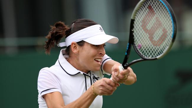 Ajla Tomljanovic plays a backhand against Catherine Harrison in their women's singles second round match on day four. Picture: Ryan Pierse/Getty Images