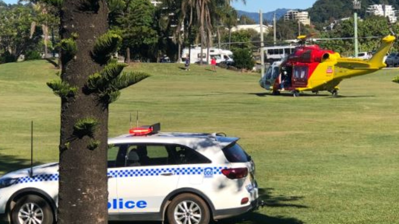 Police and a rescue chopper near the scene.