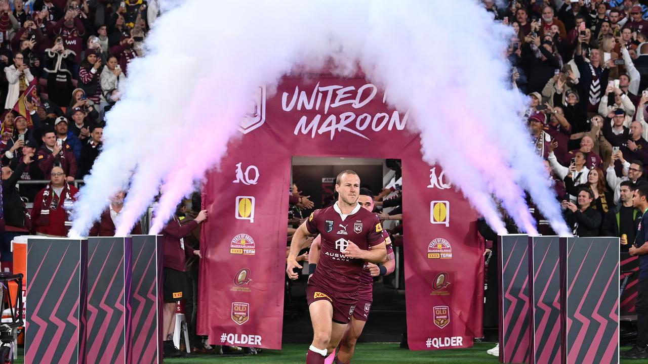 Daly Cherry-Evans leads the Maroons out (late) during Game II of the State of Origin series. Picture: Bradley Kanaris/Getty Images