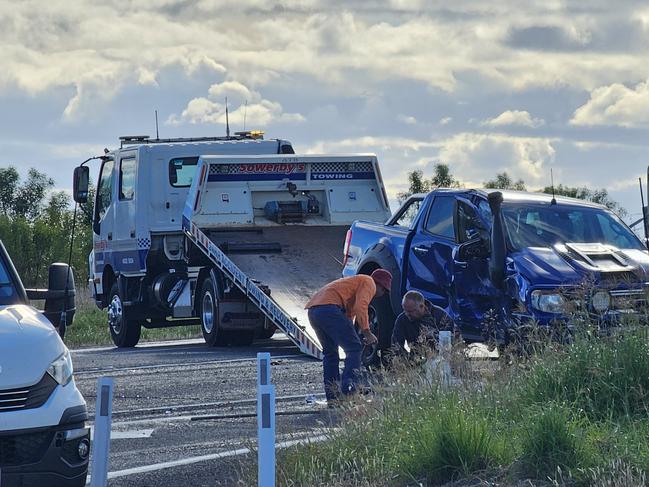Emergency services at the scene of the tragic accident at Vale View, near Toowoomba.