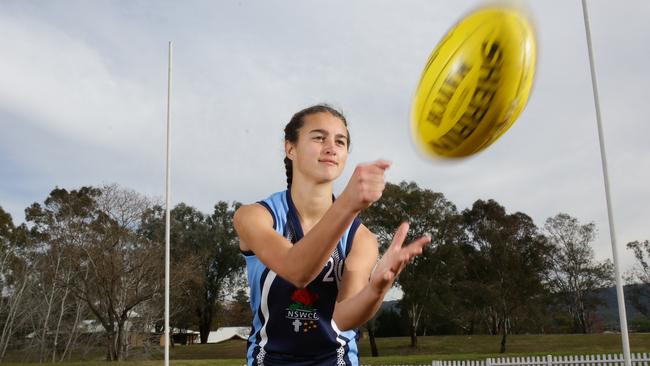 Brenna Tarrant,14, is an AFL player and Junior Sports Star.Brenna Tarrant at Duke,s Oval Emu Plains.Brenna Tarrant