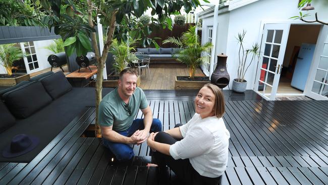 Adam and Clare Griffith are selling their renovated cottage in Sydney’s Newtown, which boasts a large outdoor area. Picture: John Feder