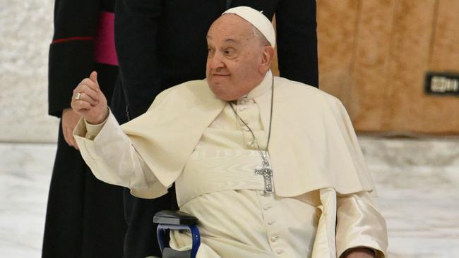Pope Francis arrives to celebrate the Jubilee audience in the Paul VI hall at the Vatican on January 11. Picture: AFP