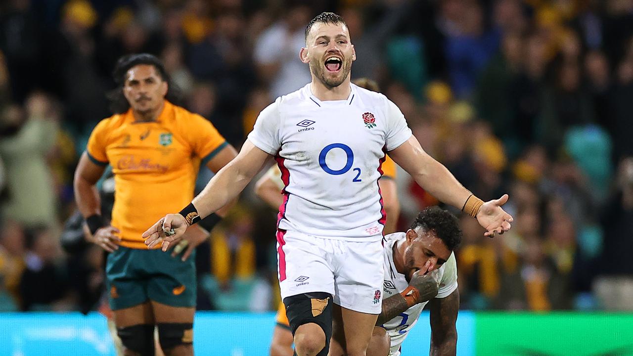 Luke Cowan-Dickie celebrates England’s win against the Wallabies at the SCG. Picture: Cameron Spencer/Getty Images