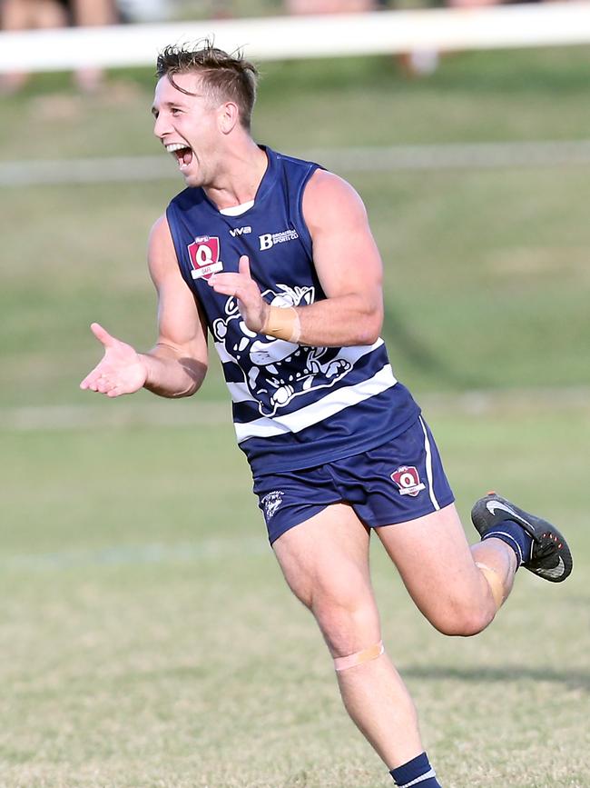 Round 8 QAFL game between Broadbeach Cats and Wilston Grange at Subaru Oval. Photo of Benji Neal (Cats). Photo by Richard Gosling