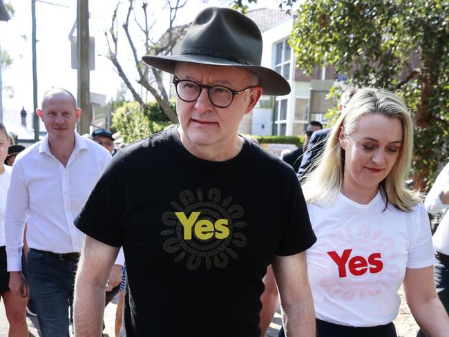 VOICEREF23 Pictured is Prime Minister Anthony Albanese  for the Referendum on The Voice at Balmain Public School polling station today in Balmain, NSW. Picture: Tim Hunter.