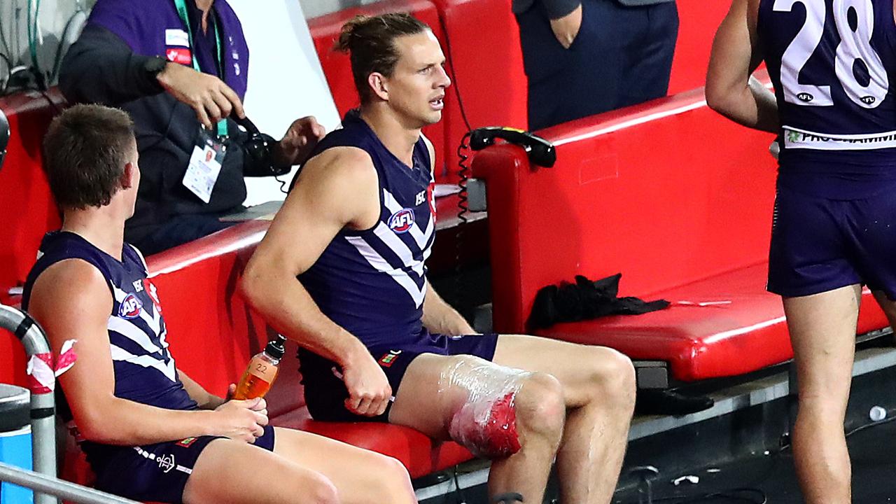 Nat Fyfe won’t miss too much footy, in a huge sigh of relief for Fremantle. (Photo by Jono Searle/AFL Photos/via Getty Images )