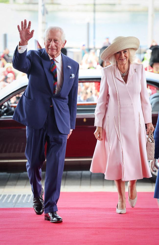 Britain's King Charles III and Britain's Queen Camilla arrive to meet members of the Welsh Parliament during a visit to commemorate the 25th anniversary of the Senedd, in Cardiff in July. Picture: Getty