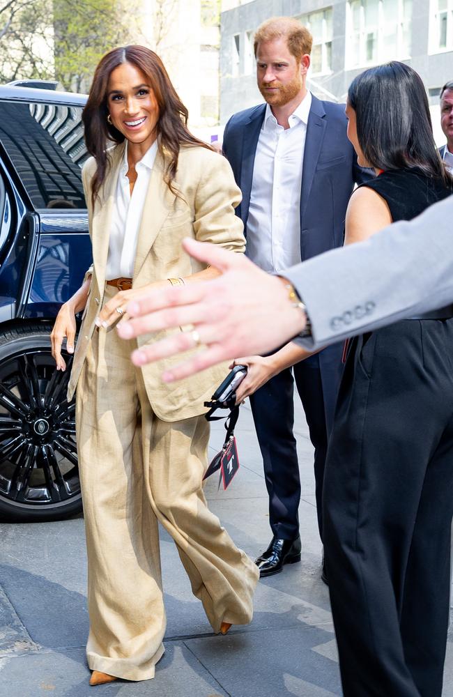 Meghan, Duchess of Sussex and Prince Harry, Duke of Sussex are seen in Midtown on April 23, 2025 in New York City. Picture: The Hapa Blonde/GC Images