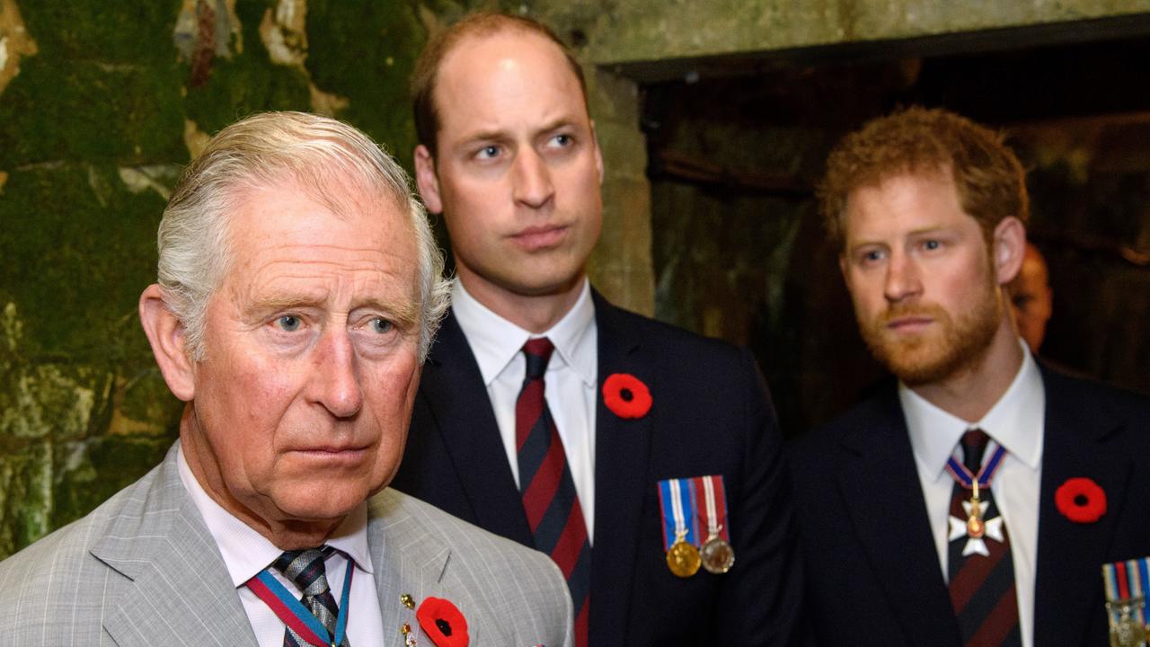 Then Prince Charles, Prince William and Prince Harry visit the tunnel and trenches at Vimy Memorial Park during the commemorations for the centenary of the Battle of Vimy Ridge on April 9, 2017 in France. Picture: Tim Rooke/Getty Images
