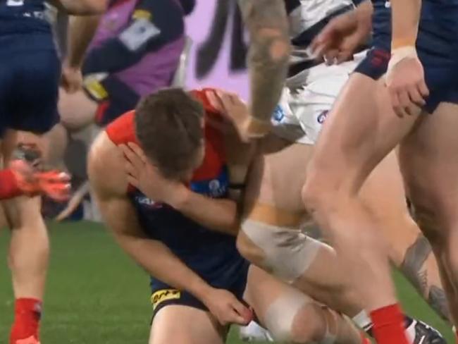 Tom Stewart pushed Jack Viney over while he was injured.