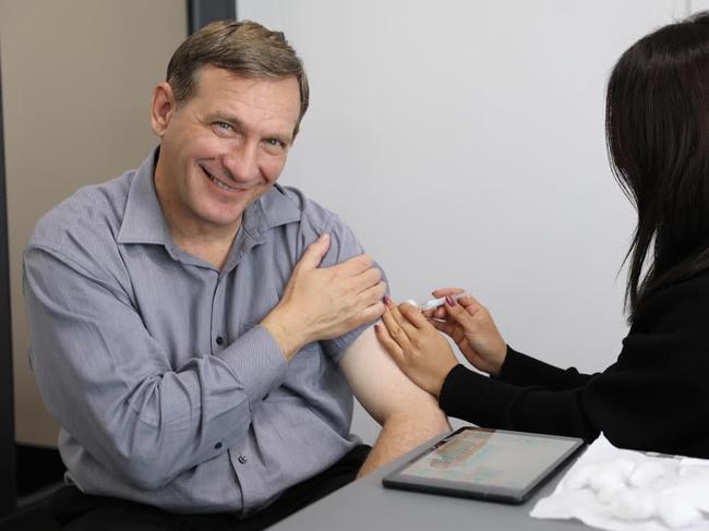 Blacktown Mayor Stephen Bali has urged residents to get vaccinated this flu season. Pictured here receiving his flu shot. Picture: Supplied