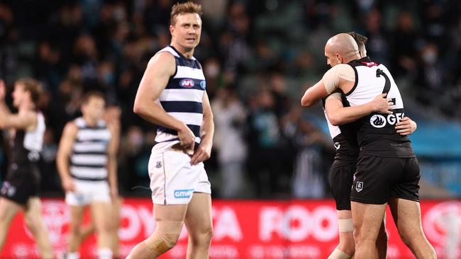 Mitch Duncan and the Cats are staring down the barrel of a straight sets exit. Picture: Getty Images