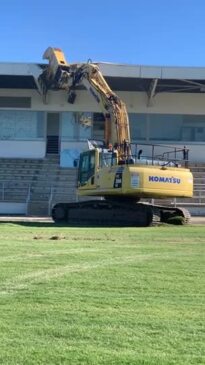 Demolition begins on the Jack Crow stand at Browne Park in Rockhampton