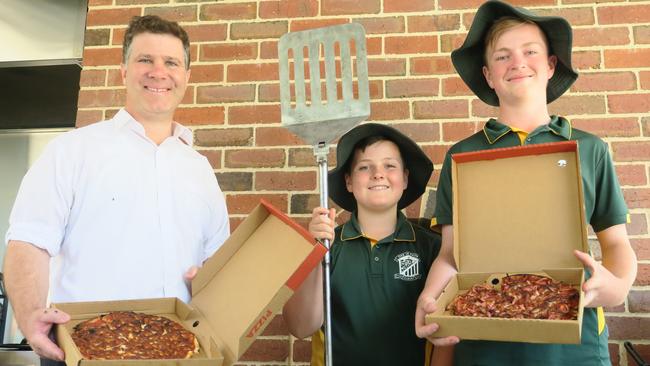 Member for Albury Justin Clancy with St Patrick's Year 6 students Charlie Plunkett and Harry Clarke.