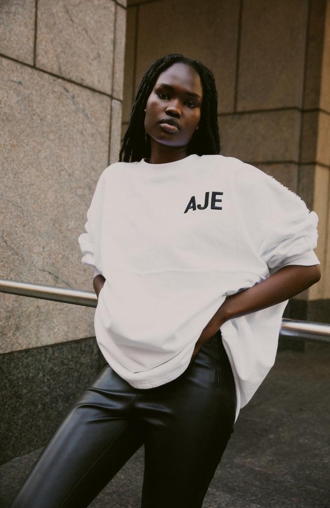 Aje logo tees from its pre-fall collection. Stockist ajeworld.com.au. Picture: Aje