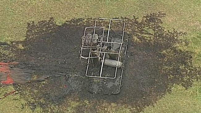 Aerial photos shows the basket was completely burnt out. Source: Channel 9