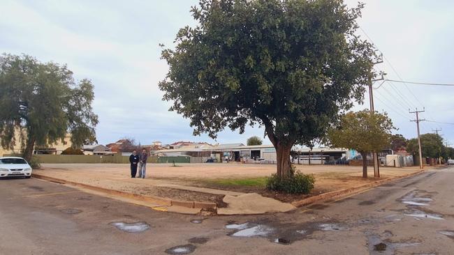 Adrian Mendo and Luke Hart outside the vacant lot used for caravans and RVs. Picture: Supplied