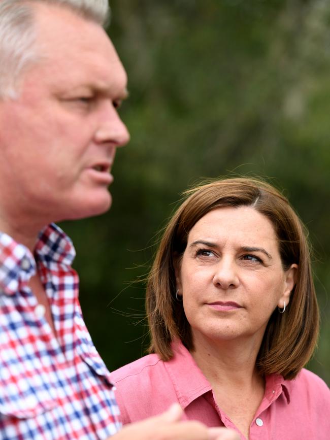 Opposition Leader Deb Frecklington with her Fire spokesman Lachlan Millar. Picture: AAP/John Gass