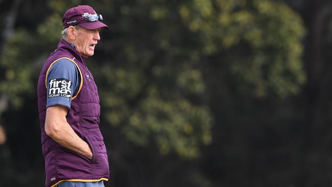 Wayne Bennett looks on during a Brisbane Broncos training session at Red Hill. Picture: AAP