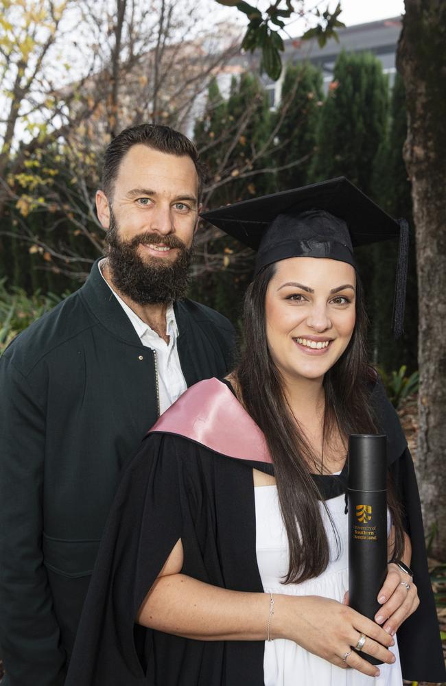 Bachelor of General Education Studies graduate Sarah Hay with Darren Burns at a UniSQ graduation ceremony at The Empire, Tuesday, June 25, 2024. Picture: Kevin Farmer