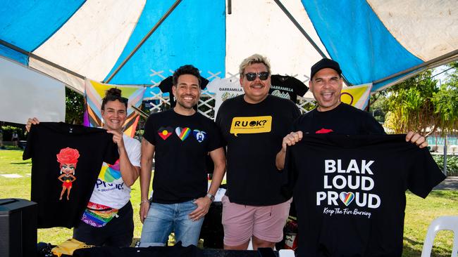 BLACK PROUD Dion Padan, Sophie Curtis, Steven Satour and Ben graetz as Territorians celebrating all things in 2024 at the Darwin Waterfront. Picture: Pema Tamang Pakhrin