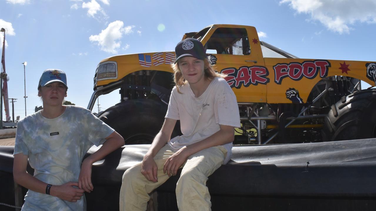 Ian Menzies and James Inch of Bowen checking out the monster trucks in the main ring. Picture: Kirra Grimes