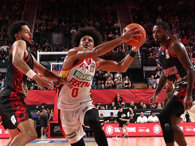 WOLLONGONG, AUSTRALIA - FEBRUARY 15:  Tai Webster of the Wildcats in action during the round 20 NBL match between Illawarra Hawks and Perth Wildcats at WIN Entertainment Centre, on February 15, 2024, in Wollongong, Australia. (Photo by Mark Metcalfe/Getty Images)