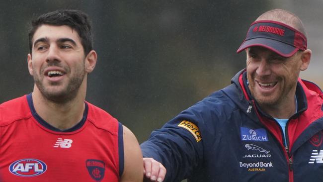 Melbourne pre-season training. Christian Petracca and Simon Goodwin Picture: Tess Gellie/Melbourne FC