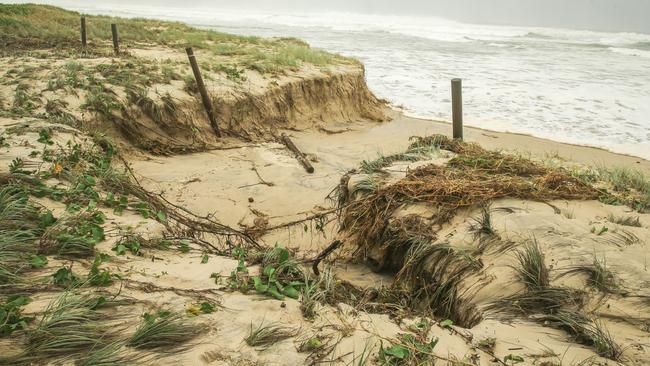 Extensive sand erosion on Golden Beach on the southern Sunshine Coast. Picture: NewsWire/ Glenn Campbell