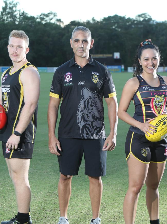 North Cairns Tigers mens captain Chris Lee, coach Ronnie Burns and women's captain Tarin Moke. PICTURE: STEWART McLEAN.