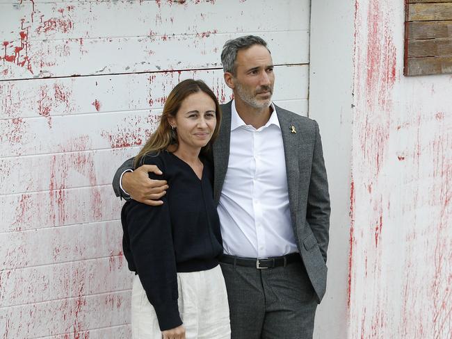 Executive Council of Australian Jewry co-CEO Alex Ryvchin and his wife Vicki Ryvchin at their former family home in Dover Heights after it was the target of an anti-Semitic attack on Friday. Picture: NewsWire / John Appleyard