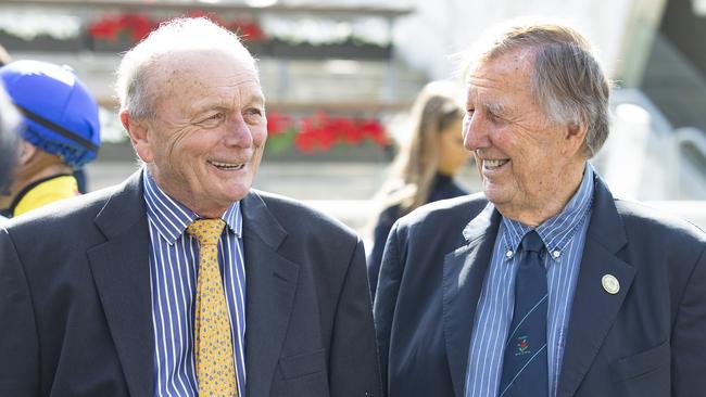 Owners Gerry Harvey (left) and John Singleton are hoping their mare can overcome the “Libertini Curse” in The Everest.