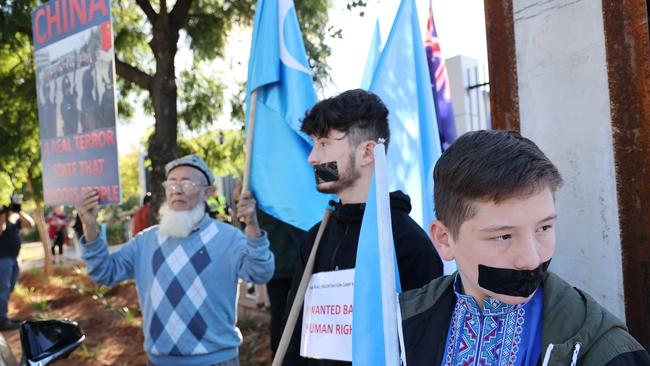 People outside the Chinese consulate in Adelaide, protesting against the consulate’s location and size. Picture: NCA NewsWire / David Mariuz