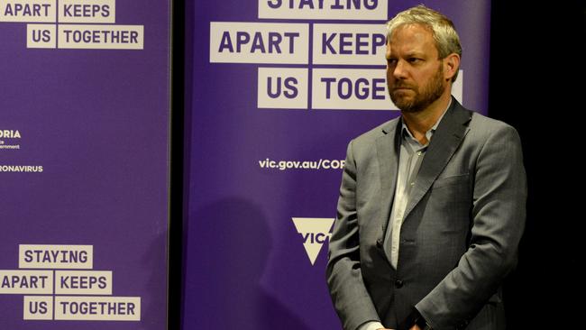 Victoria's Chief Health Officer Brett Sutton at the daily coronavirus update at the Treasury Theatre in Melbourne. Picture: NCA NewsWire / Andrew Henshaw