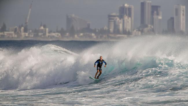 Surfers enjoying the larger than usual swell due to Tropical Cyclone Oma at Currumbin. Picture: Jerad Williams