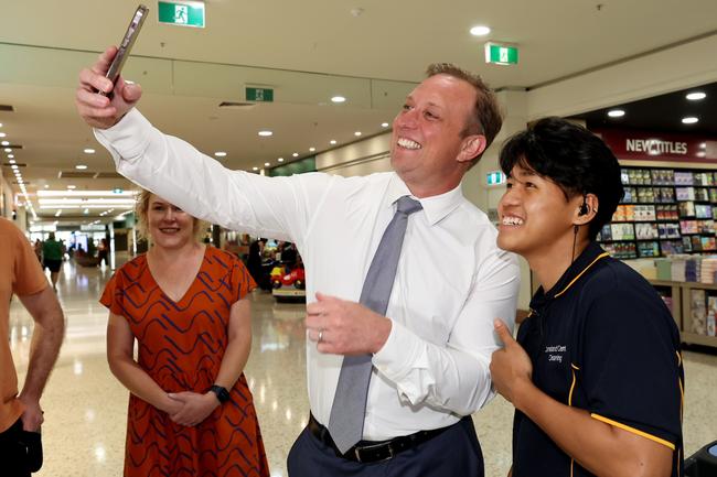 Queensland Premier Steven Miles doing a walk through the Canelands Shopping centre in Mackay Picture Adam Head