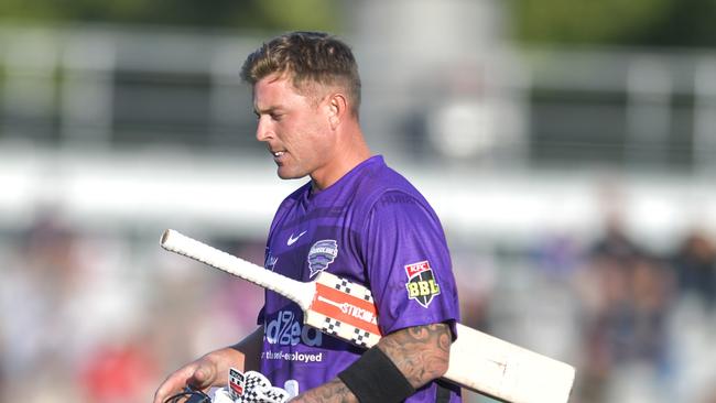 Ben McDermott walks off after a first-ball duck against Perth Scorchers.