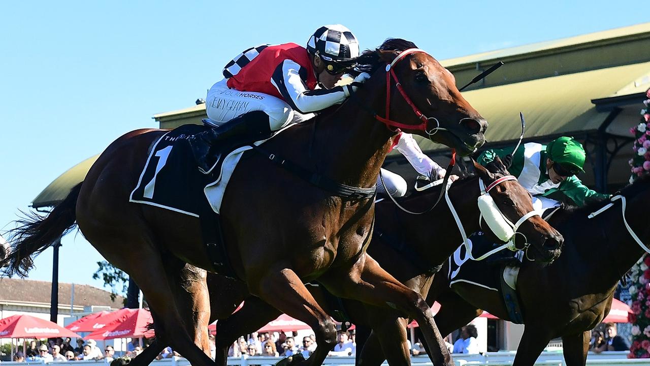 The Inflictor wins The Gateway at Eagle Farm to collect a golden ticket into the 2025 Group 1 Stradbroke Handicap. Picture: Grant Peters/Trackside Photography