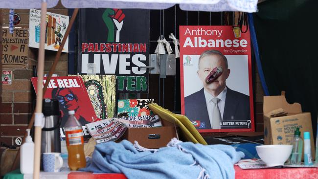 A pro-Palestine protest at Prime Minister Anthony Albanese’s office in Marrickville, Sydney. Picture: John Feder/The Australian