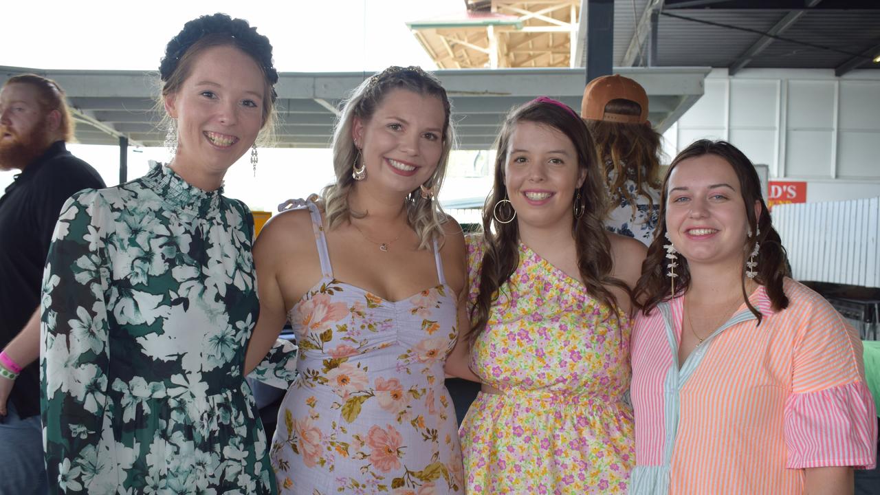 Lindsay Stafford, April Wehmeier, Frankie Mella and Walker Welsh at the St Patrick’s Day races in Rockhampton on March 12, 2022. Picture: Aden Stokes