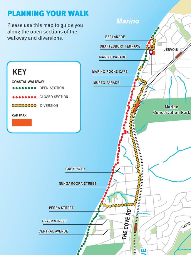 A map showing the sections of the boardwalk that the council was forced to close. It has now reopened 2km.