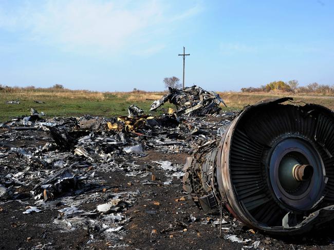 The wreckage of Malaysia Airlines flight MH17 near the village of Rassipnoe. Picture: AFP