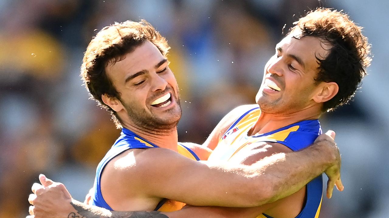 Brendon Ah Chee (right) celebrates one of his four goals with Jack Petruccelle.