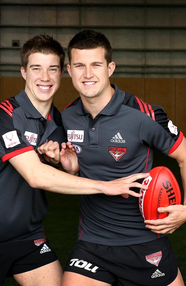 Essendon’s young gun brothers, Zach (left) and Jacskon Merrett. Picture: Wayne Ludbey