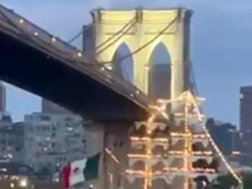 Shock footage shows the moment the tall ship hit the bridge.