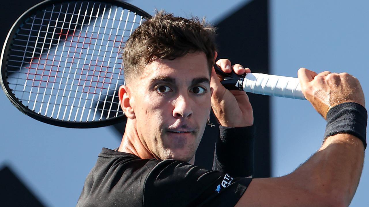 Thanasi Kokkinakis in action against Yannick Hanfmann. Picture: David Caird